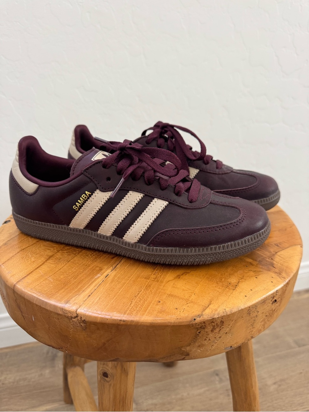 Adidas Samba Sneakers - Burgundy with Cream Stripes, women’s 7.5